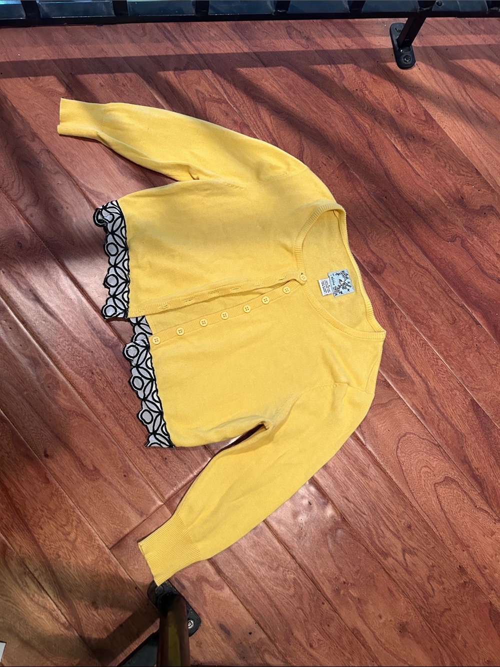 Tabitha Anthropologie 100% Cotton Yellow Cropped Cardigan Frill Hem Size Small